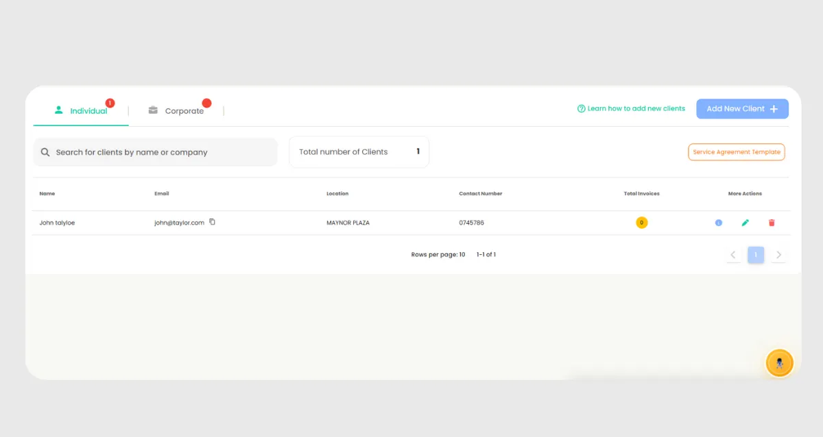 Client Central Dashboard Features